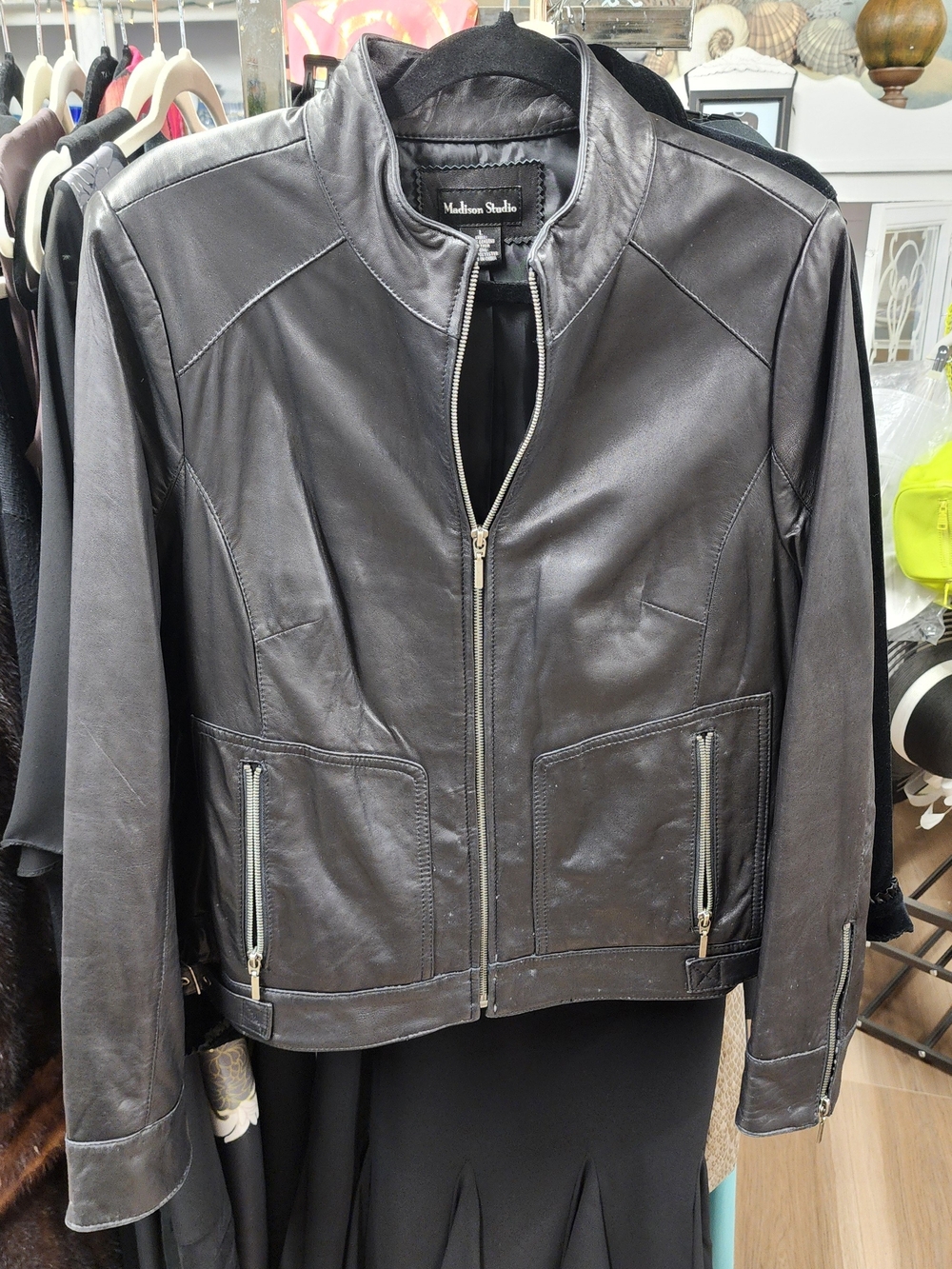 Madison Studio Women's Black Leather Zip Front Jacket